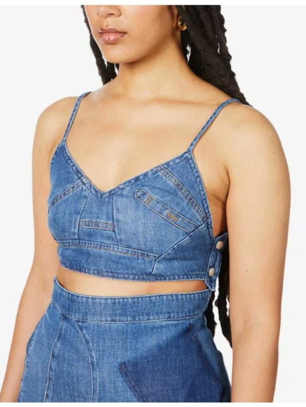 Loewe Paula's Ibiza Blue Denim Patchwork Camisole Cropped Top, Size 38 | 6 $425